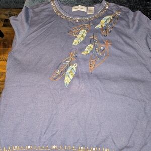 Embroidered Feather Design Top